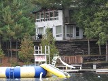 water slide, diving tower, water trampoline